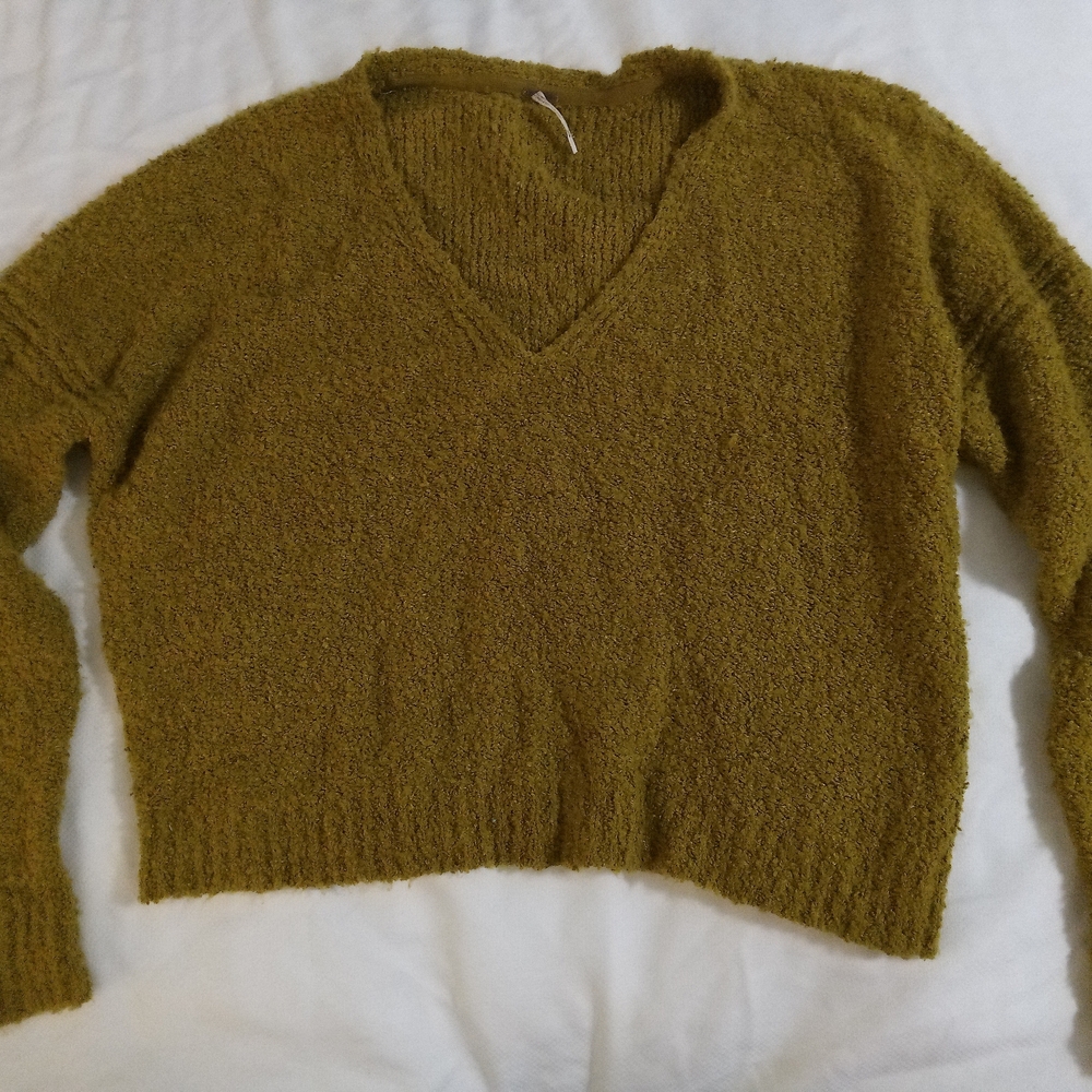 Olive Green V-Neck Women's Sweater